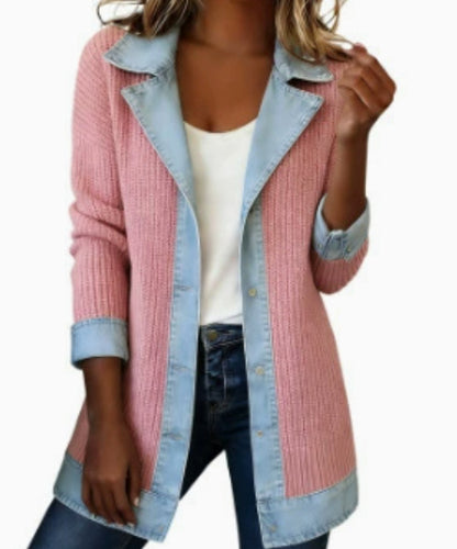 Women's Patchwork Button-Down Shirt Jacket with Lapel Collar (photo 14)