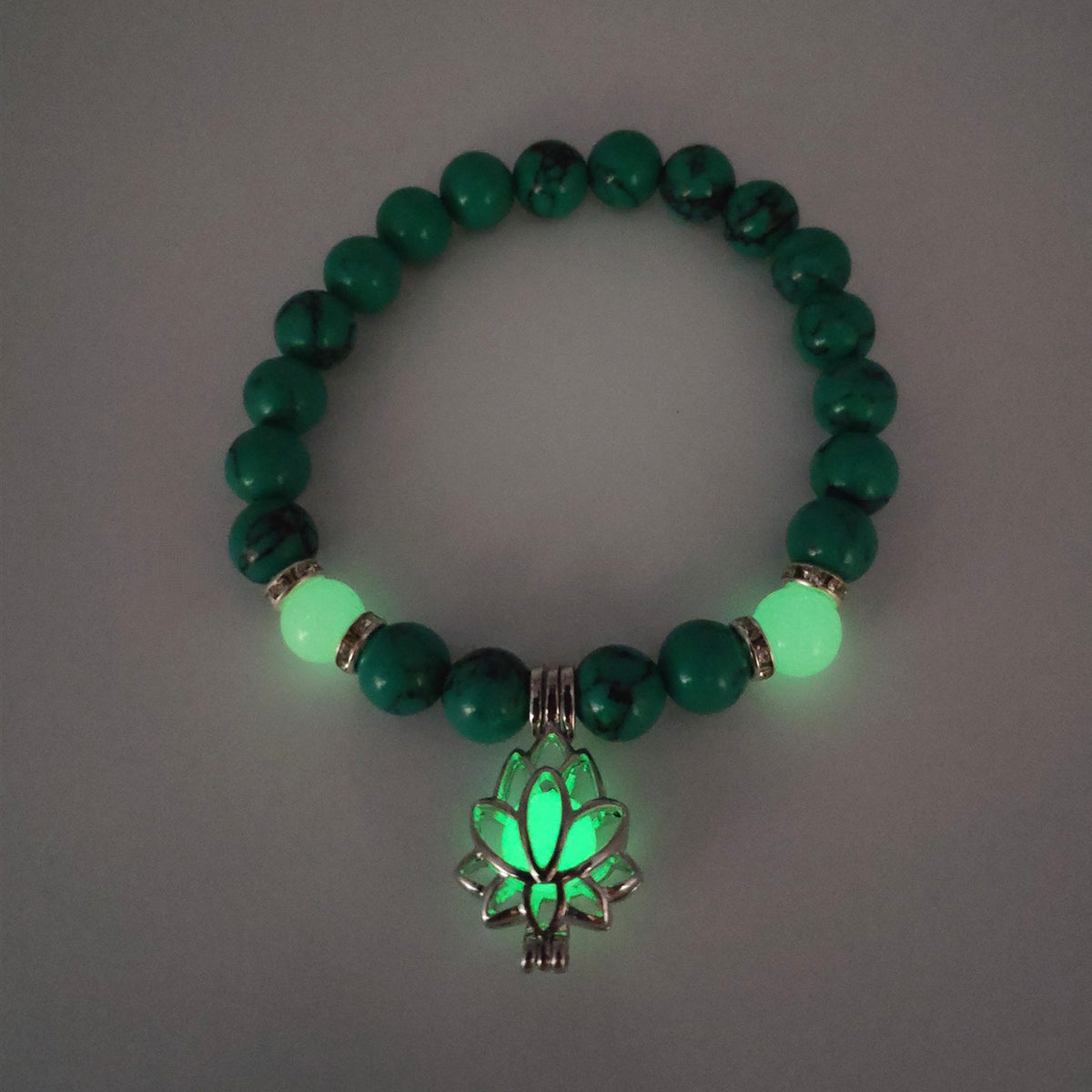 Glow-in-the-Dark Lotus Charm Beaded Bracelet – F