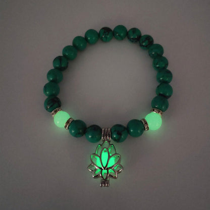 Glow-in-the-Dark Lotus Charm Beaded Bracelet – F