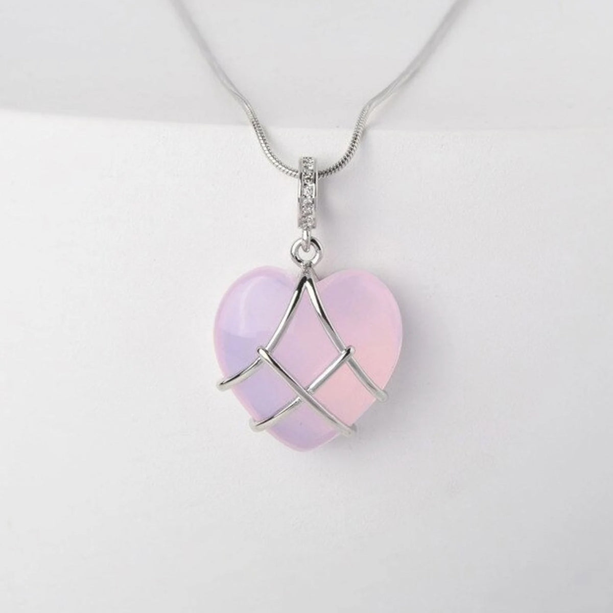 Heart Pendant Necklace with Opal-Look Stone (photo 4)