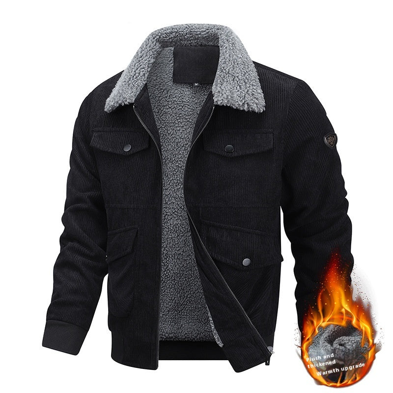 Men's Lapel Padded Fleece Jacket with Pockets (photo 3)