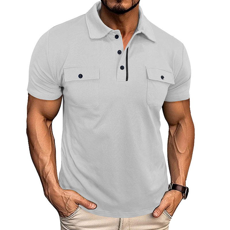 Men's Lapel Button Polo Shirt with Pocket (photo 3)