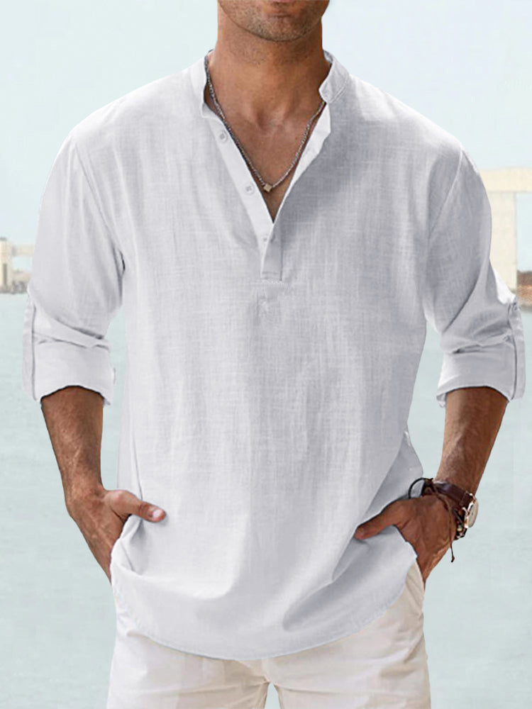 Men's Long-Sleeve Stand-Collar Pullover Shirt (photo 3)
