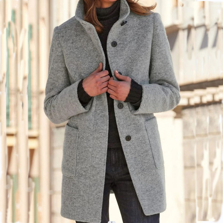 Women's Stand-Collar Button Coat with Pockets (photo 8)