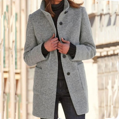 Women's Stand-Collar Button Coat with Pockets (photo 8)