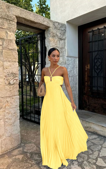 Women's Pleated Halter Maxi Dress with Cut-Out Detail (photo 5)