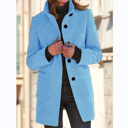 Women's Stand-Collar Button Coat with Pockets (photo 11)