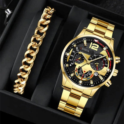 Men's Steel Strap Quartz Watch and Bracelet Set (photo 8)