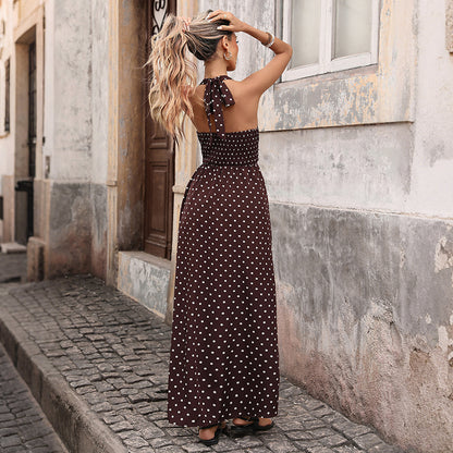 Women's Polka Dot Sleeveless Halter Long Dress (photo 4)
