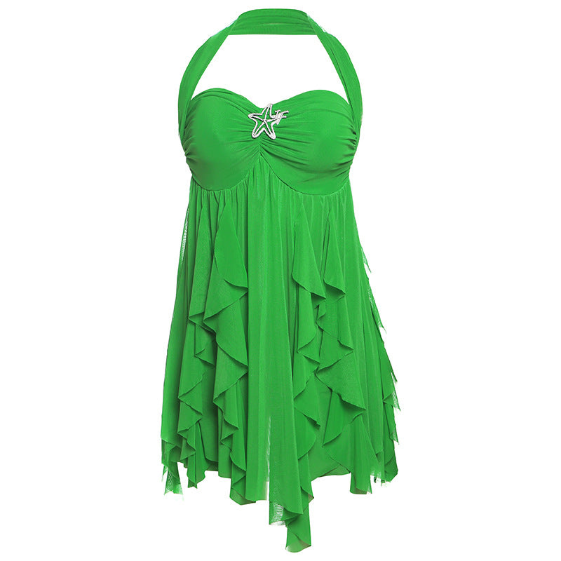 Women's Halter Backless Printed Mesh Mini Dress (photo 17)