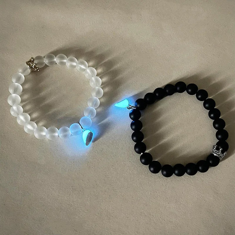 2-Piece Glow-in-the-Dark Crown Bead Couple Bracelets (photo 3)