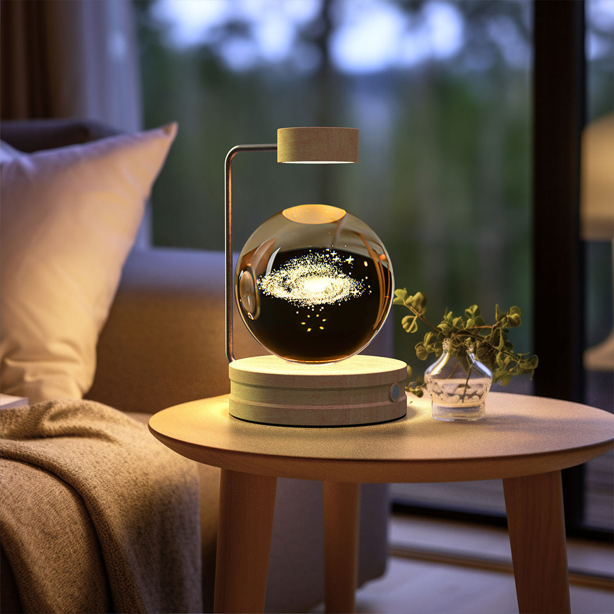 3D Engraved Crystal Ball Night Light with Wooden Base, USB (photo 10)