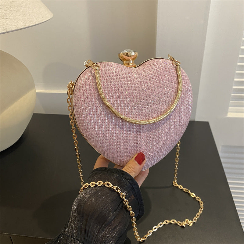 Shiny Heart-Shaped Evening Clutch with Chain (photo 3)