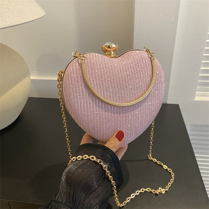 Shiny Heart-Shaped Evening Clutch with Chain (photo 3)