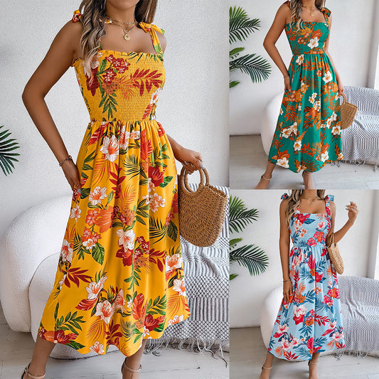 Women's Floral Strappy Corset Maxi Dress