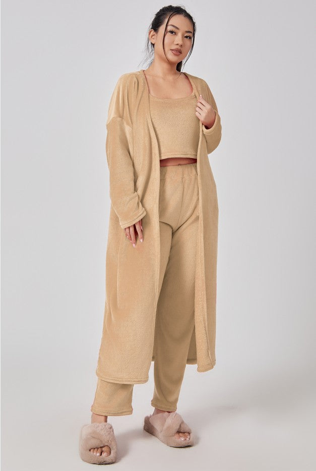Women's 3-Piece Knit Lounge Set: Crop Top, Wide-Leg Pants and Cardigan (photo 19)