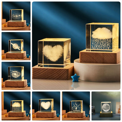 3D Engraved Crystal Cube Night Lamp