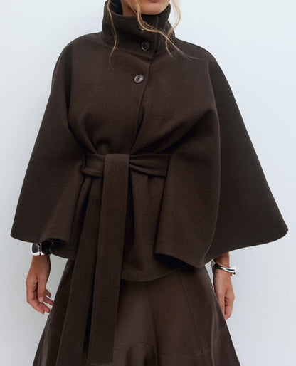 Women's High-Neck Batwing-Sleeve Belted Coat (photo 9)