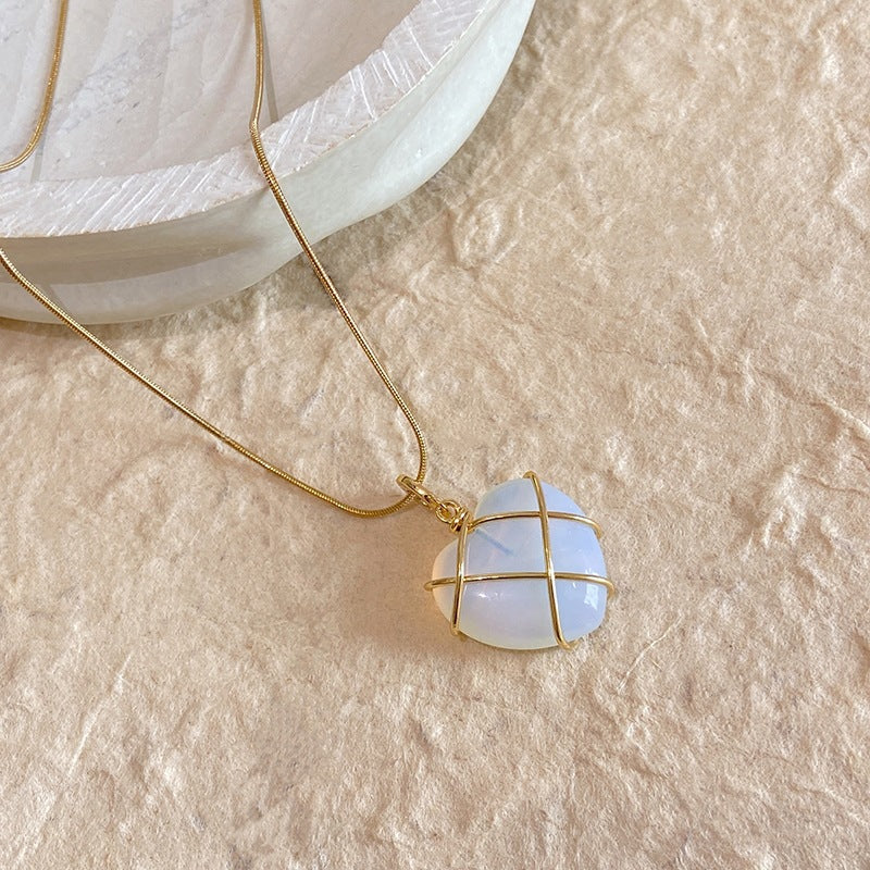 Heart Pendant Necklace with Opal-Look Stone (photo 6)