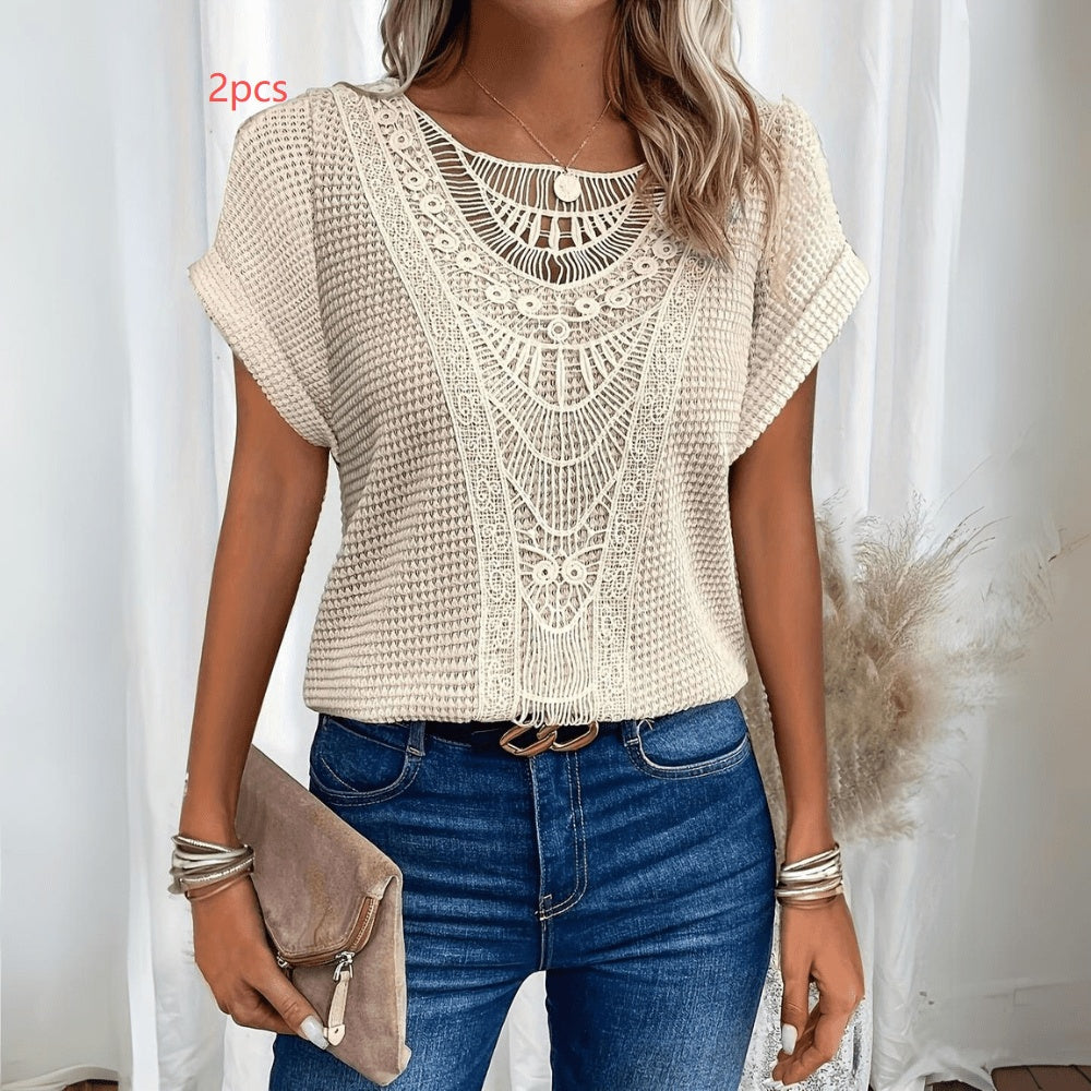 Women's Cut-Out Short-Sleeve Ethnic Style T-Shirt (photo 15)