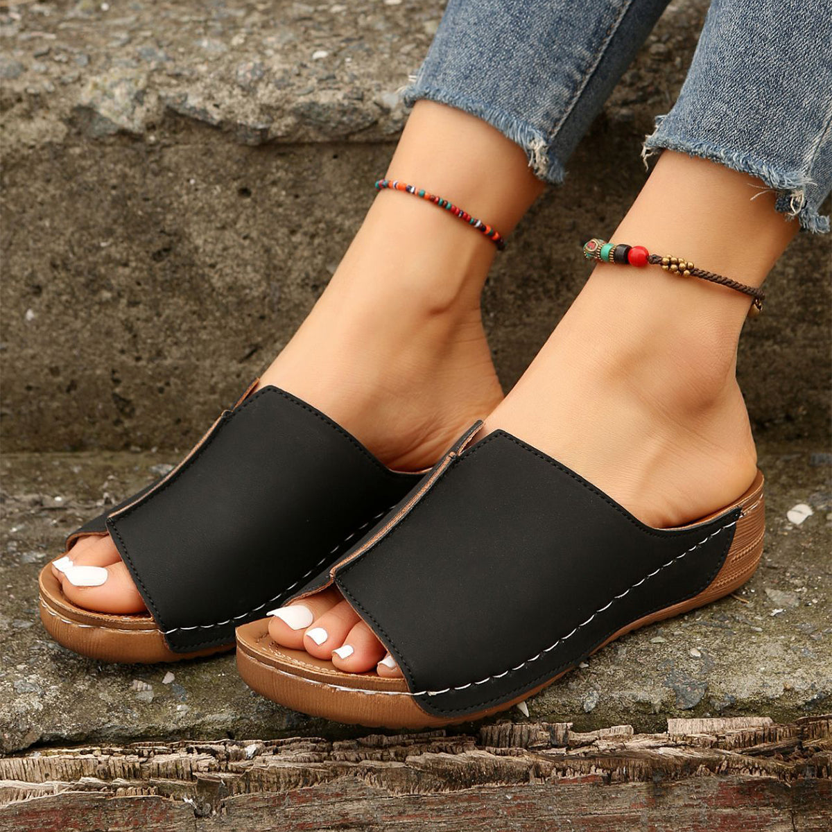 Women's Peep-Toe Wedge Slide Sandals (photo 5)