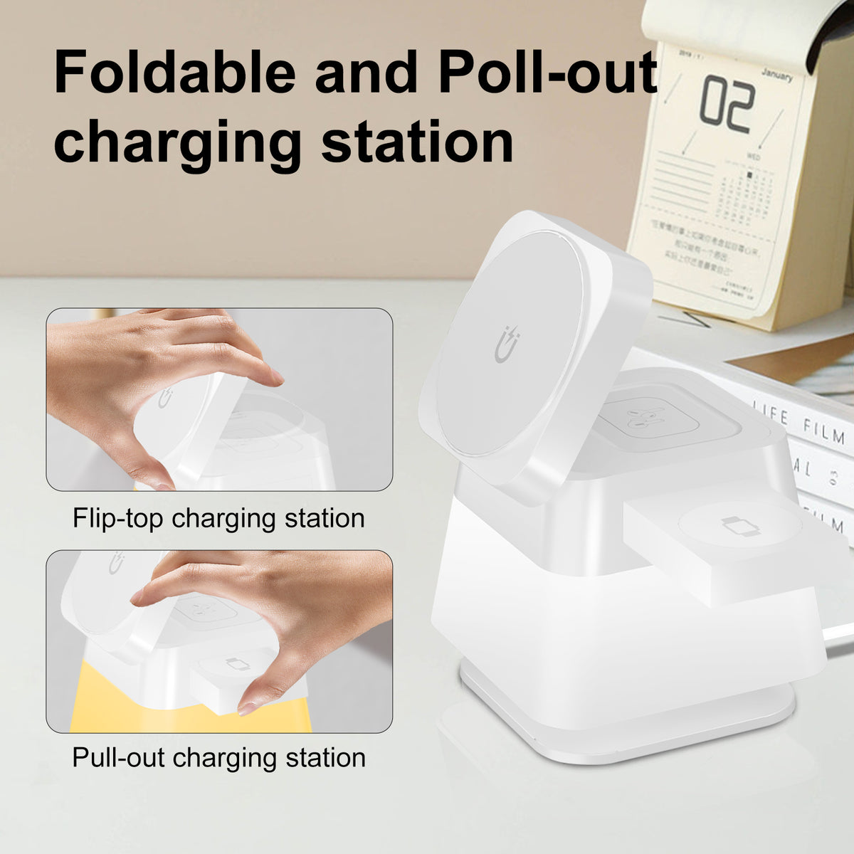 4-in-1 Rotating Magnetic Wireless Charging Stand with Night Light (photo 3)
