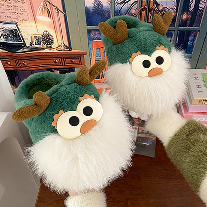 Christmas Deer Plush Slippers with Heel Cover (photo 5)