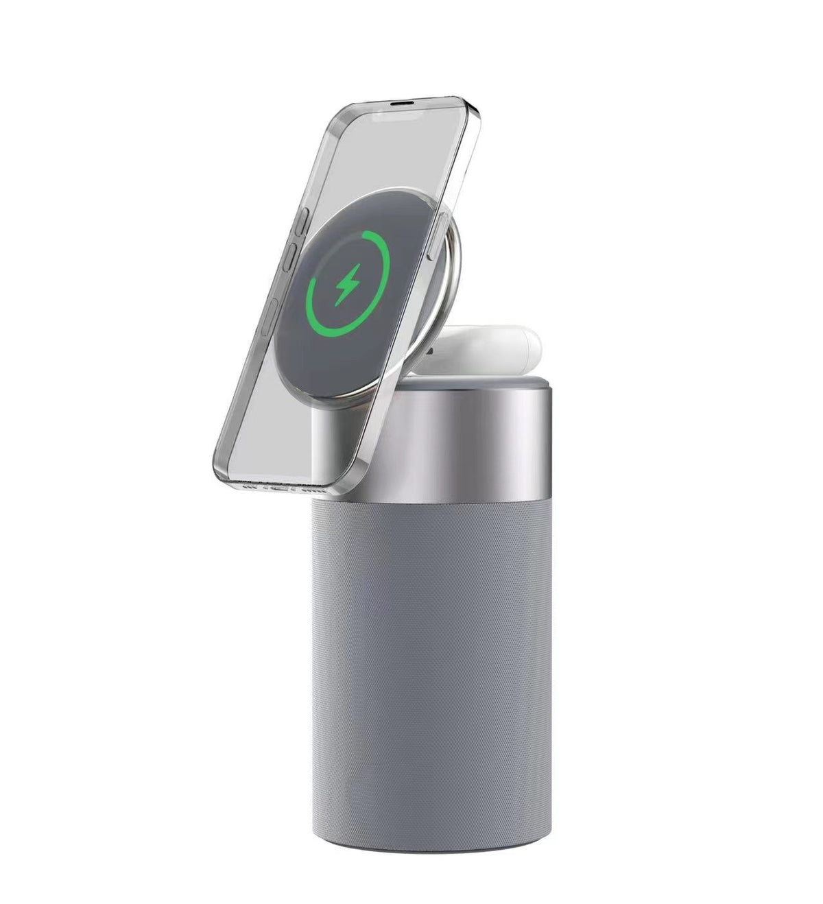 3-in-1 Bluetooth Speaker with Wireless Charger and Touch Lamp – Gray, 2-Pack