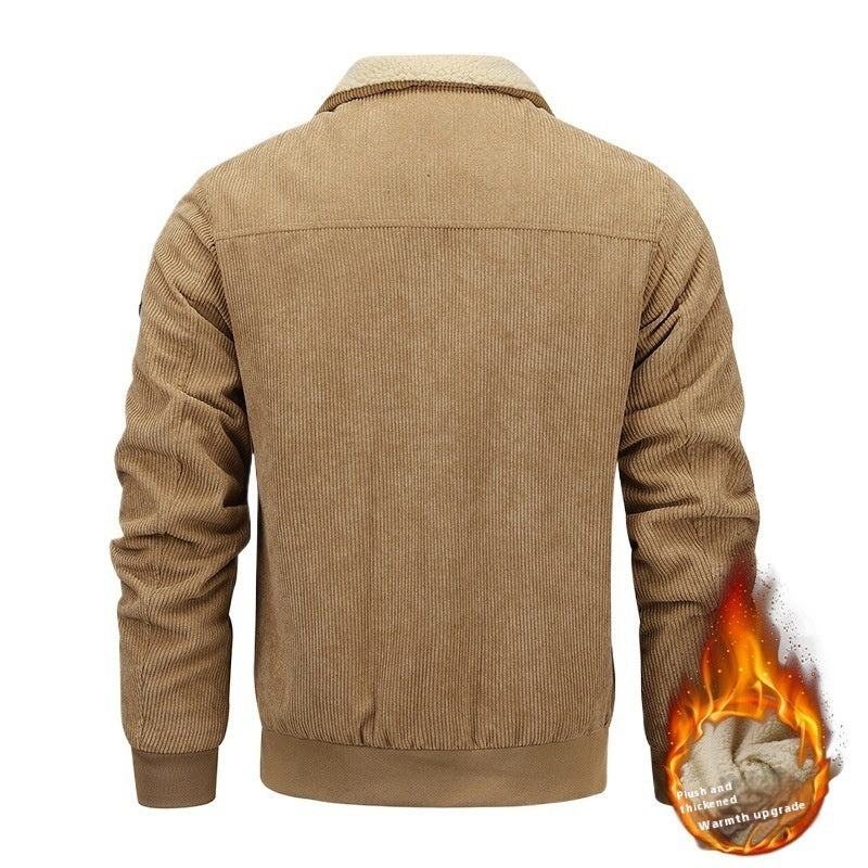 Men's Lapel Padded Fleece Jacket with Pockets (photo 2)