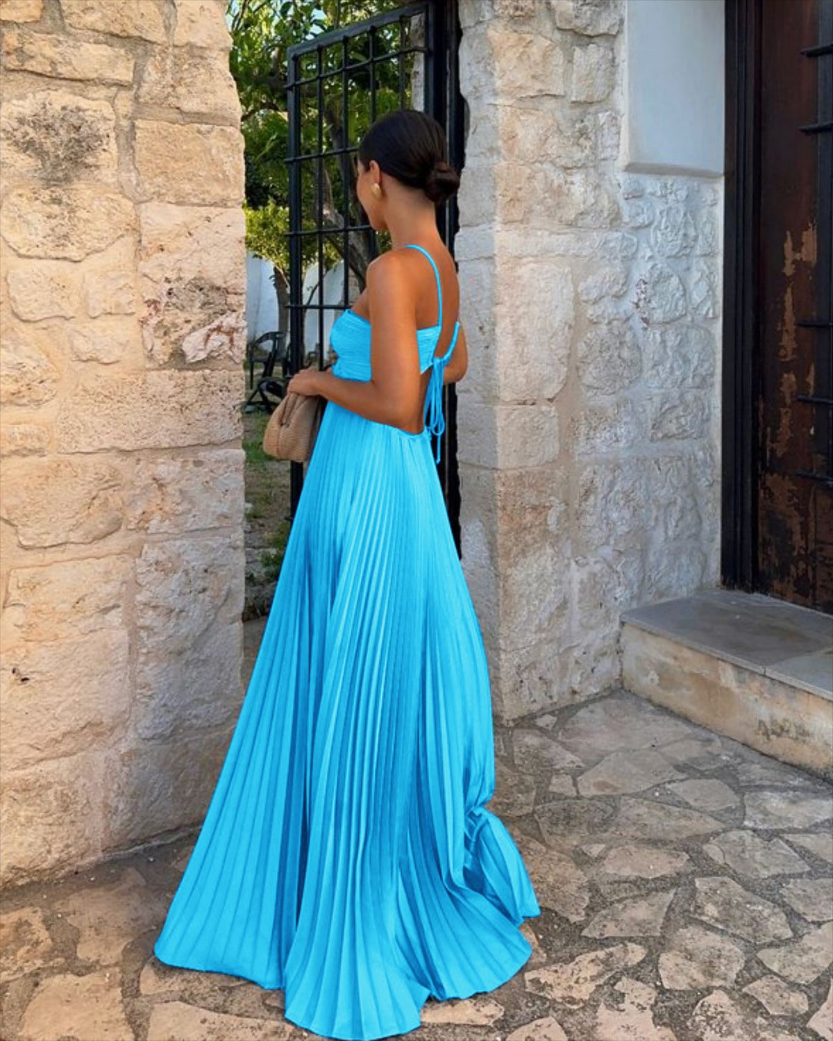Women's Pleated Halter Maxi Dress with Cut-Out Detail (photo 3)