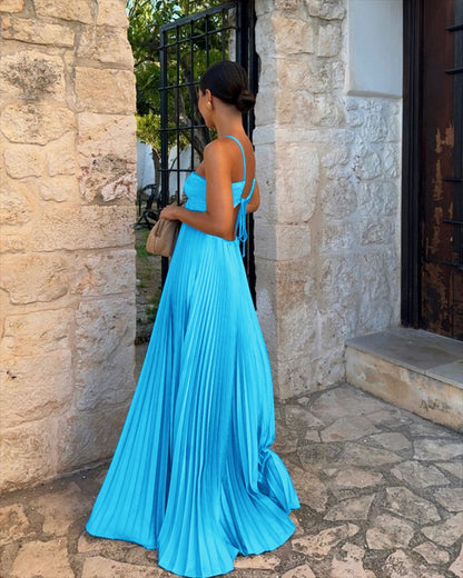 Women's Pleated Halter Maxi Dress with Cut-Out Detail (photo 3)
