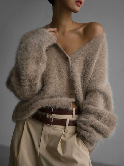 Women's Loose V-Neck Button Knit Cardigan (photo 9)