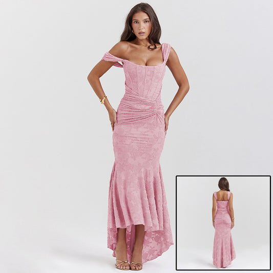 Women's Strapless Ruched Bodycon Maxi Dress
