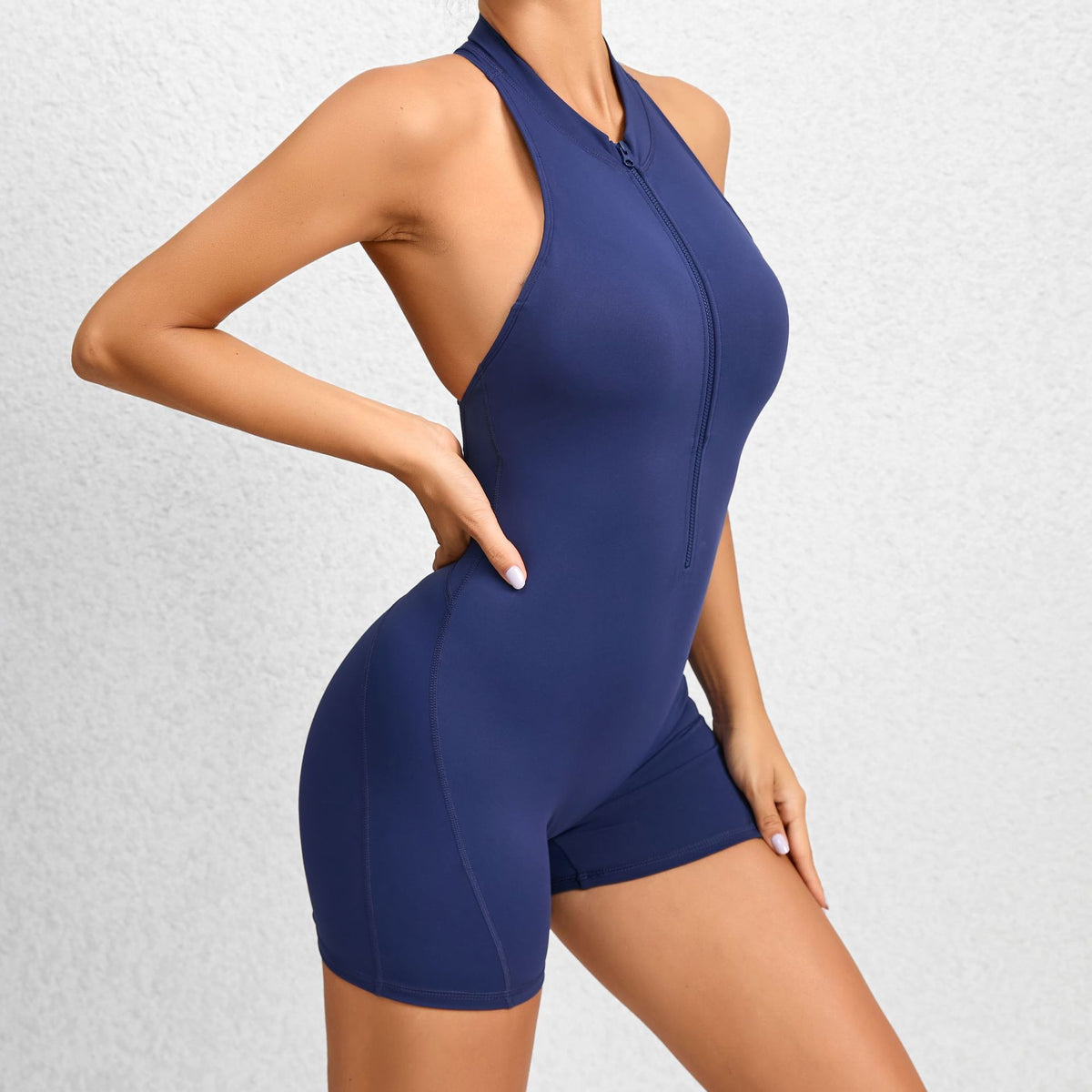 Women's Zip-Front Sleeveless Shorts Bodysuit (photo 9)