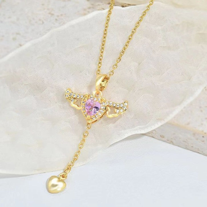 Cupid Heart Pendant Necklace with Moving Wings (photo 8)