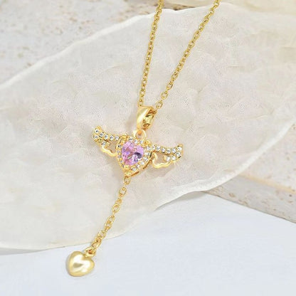 Cupid Heart Pendant Necklace with Moving Wings (photo 8)
