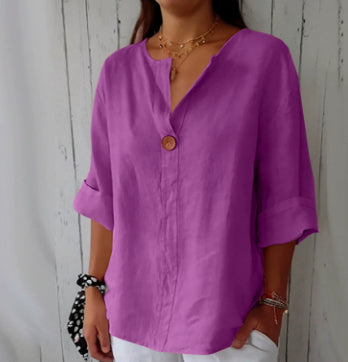 Women's V-Neck Long-Sleeve Button Top (photo 13)