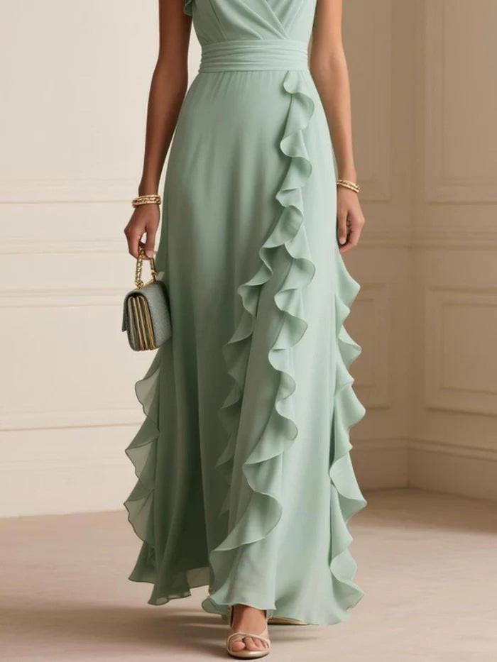 Women's Ruffle V-Neck Sleeveless Maxi Dress (photo 3)