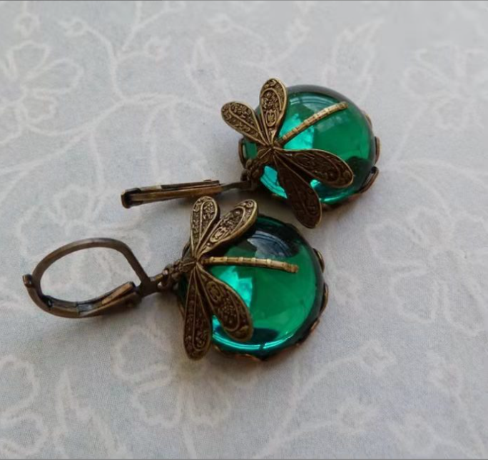 Vintage Dragonfly Drop Earrings with Stones (photo 3)
