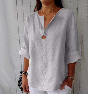Women's V-Neck Long-Sleeve Button Top (photo 14)