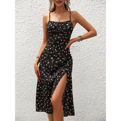 Women's Polka Dot Strappy Maxi Dress with Slit (photo 2)