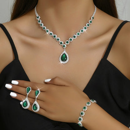 Rhinestone Necklace, Earrings and Bracelet Jewelry Set (photo 2)