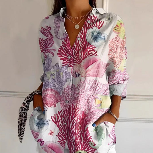 Women's Floral Print Long-Sleeve Button Shirt