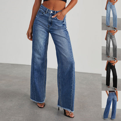 Women's High-Waist Straight Wide-Leg Jeans