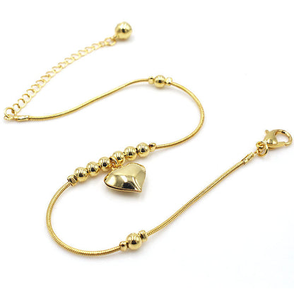 Gold-Tone Heart Pendant Beaded Anklet (photo 5)