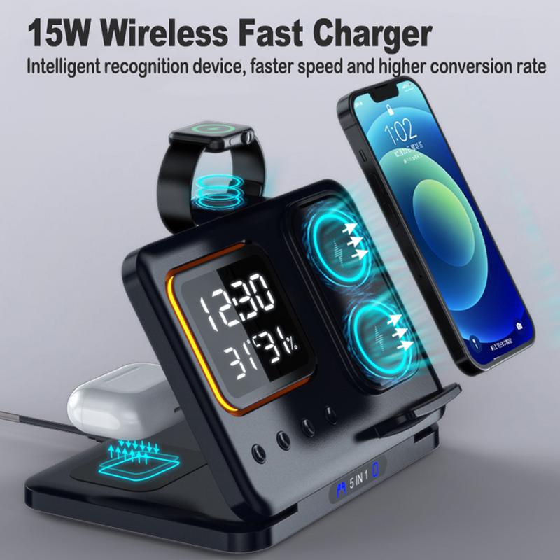 5-in-1 Wireless Charging Station with Digital Alarm Clock (photo 2)