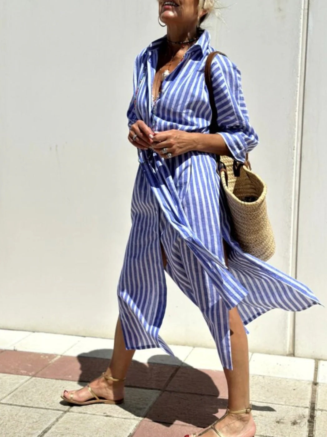 Women's Striped Half-Sleeve Shirt Dress with Belt (photo 16)