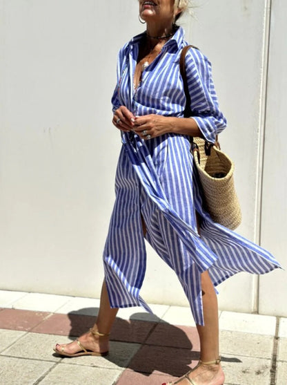 Women's Striped Half-Sleeve Shirt Dress with Belt (photo 16)