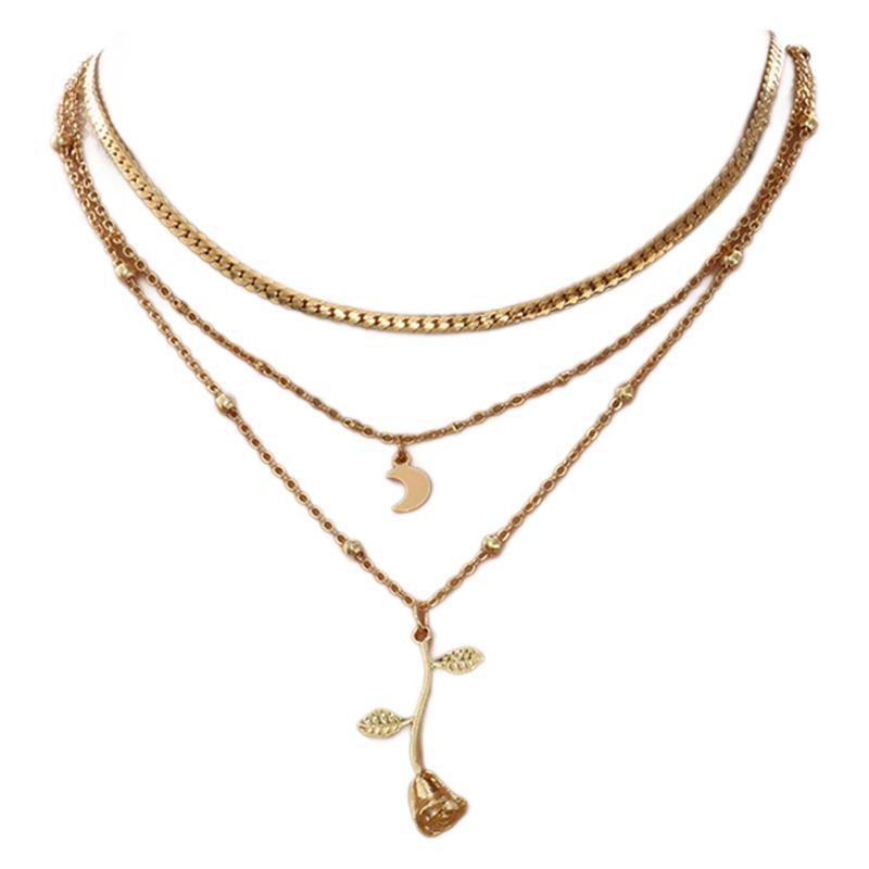 Boho Layered Moon and Rose Choker Necklace (photo 6)