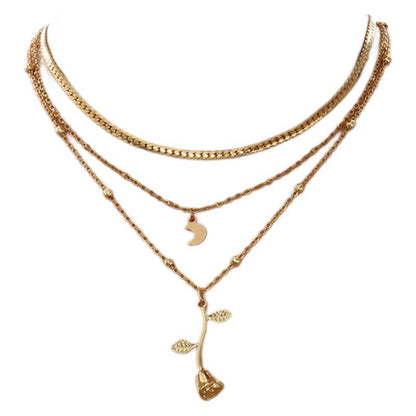 Boho Layered Moon and Rose Choker Necklace (photo 6)